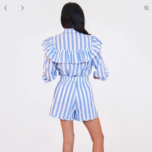 Clare V Ruffled Bib Collar Button Down Shirt and Short SET - Picture 9 of 10